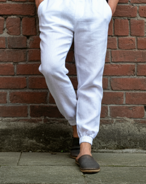 Men's Linen Jogger Pants AXEL | Elasted Waist | 44 Lea Pure Linen (170-210 GSM)