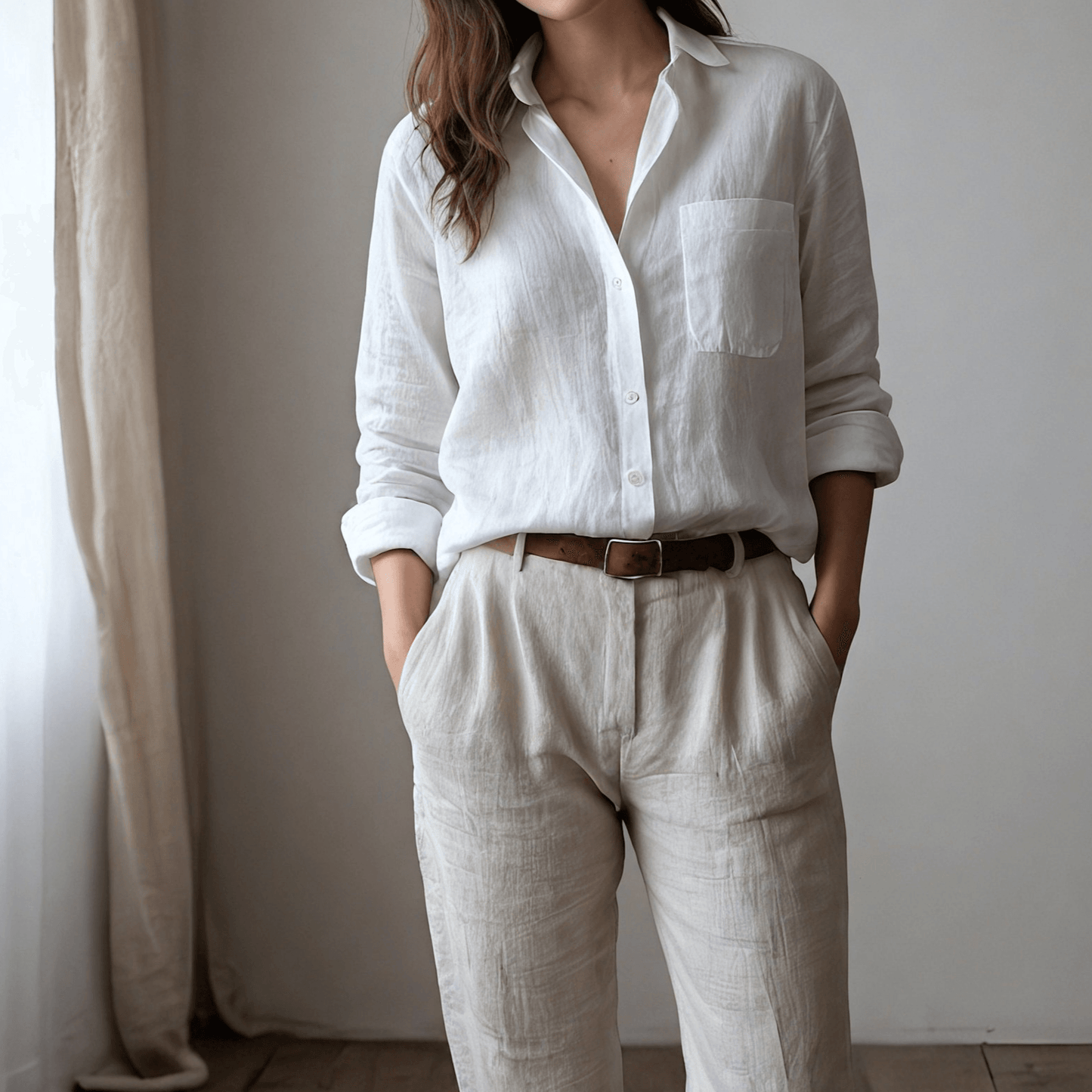 Women's Classic White Linen Shirt CLOUD - OrganoLinen