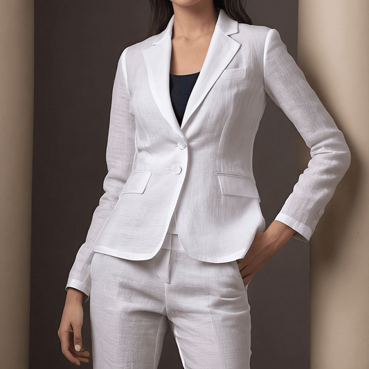 Ladies White Linen Pant Suit Outfit SNOW - OrganoLinen